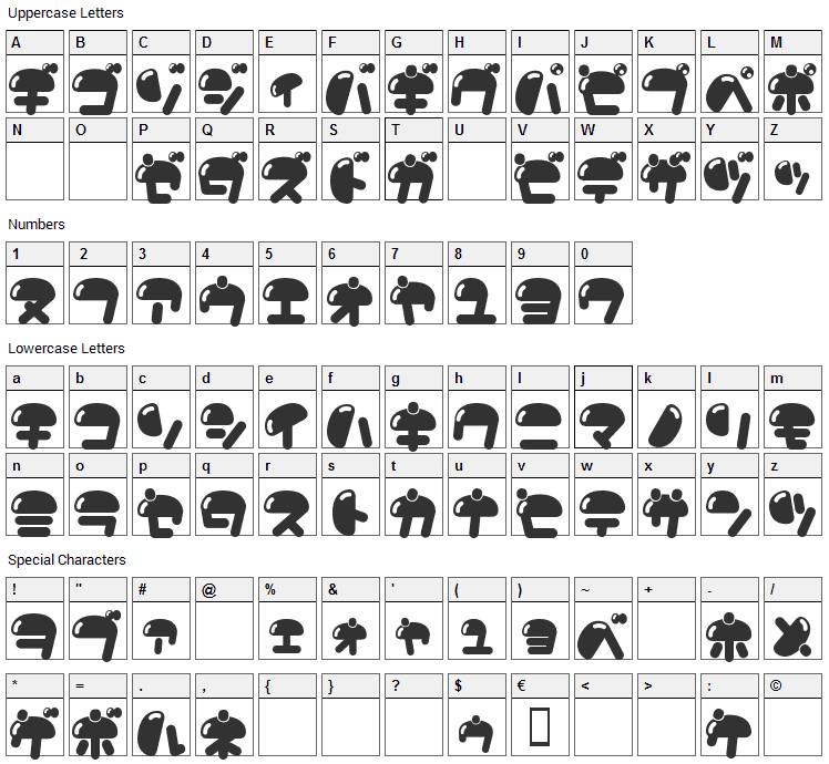 Nikukyu Font Character Map