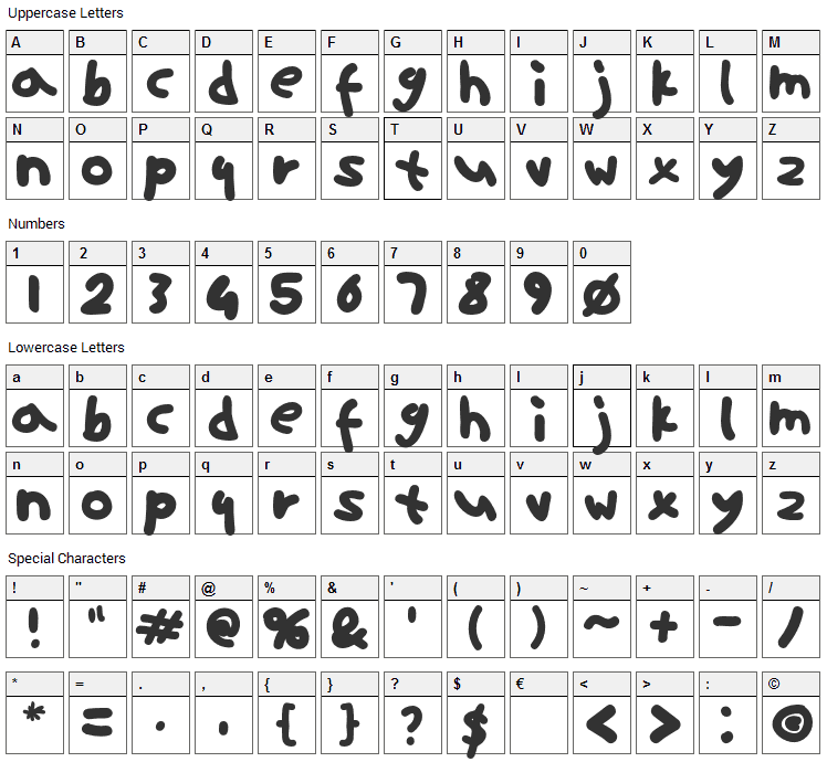 Nini Font Character Map