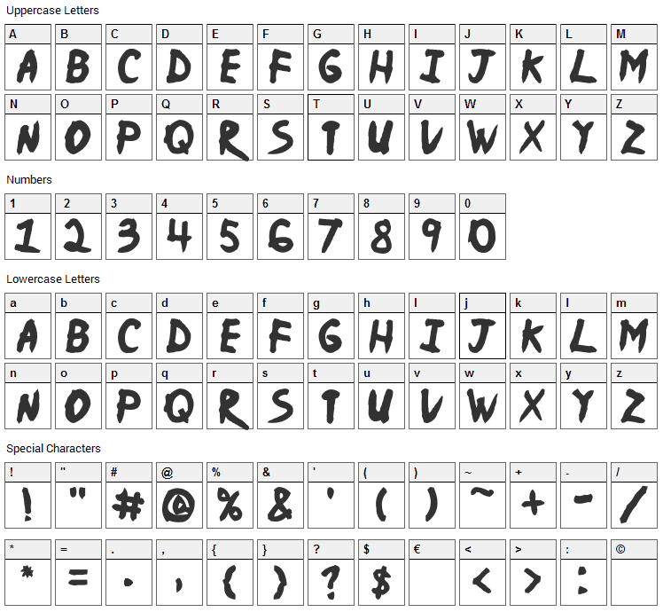 Ninja Naruto Font Character Map