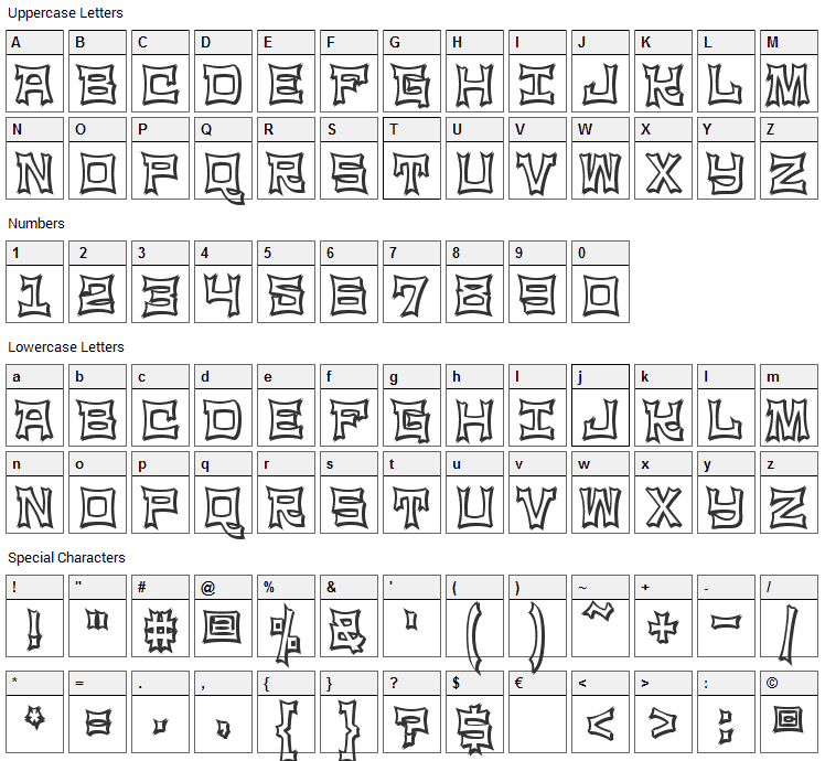 NinjaLine Font Character Map
