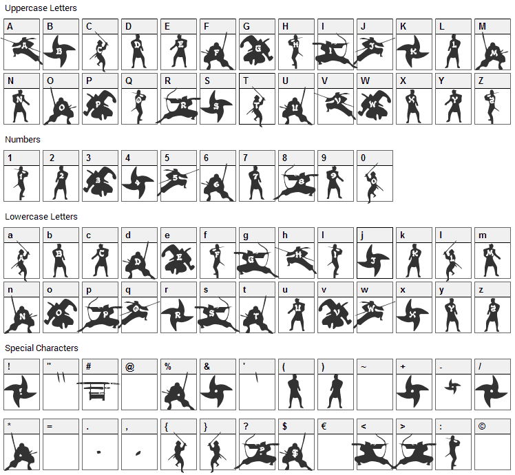 Ninjas Font Character Map