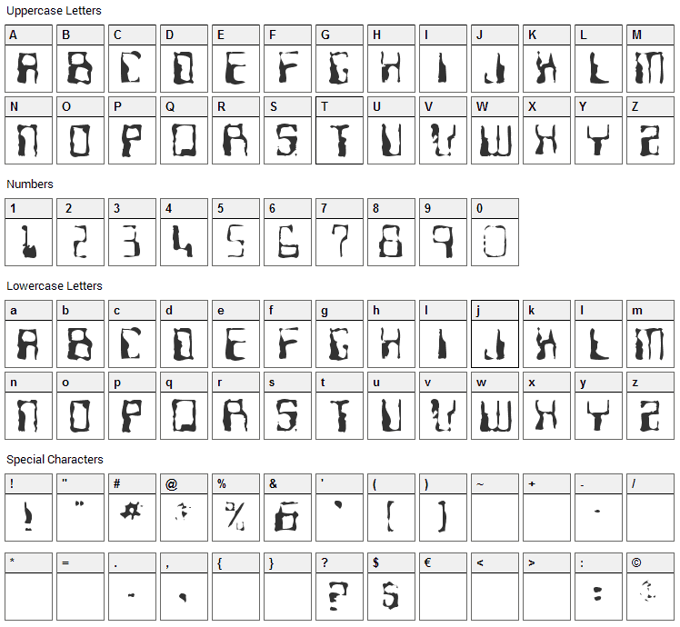 Ninteen 77 Font Character Map