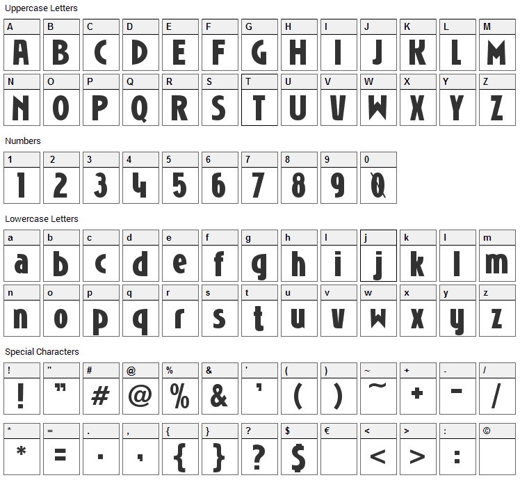 Niobium Font Character Map