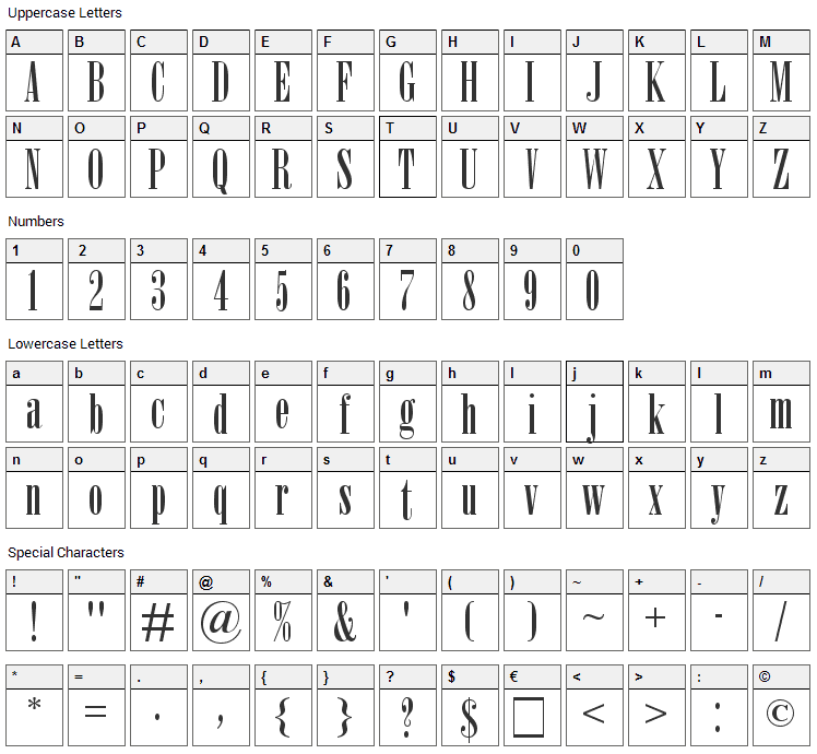 Nirvana Font Character Map