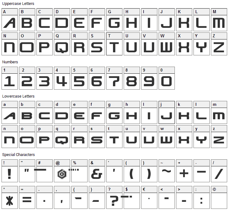 Nise JSRF Font Character Map