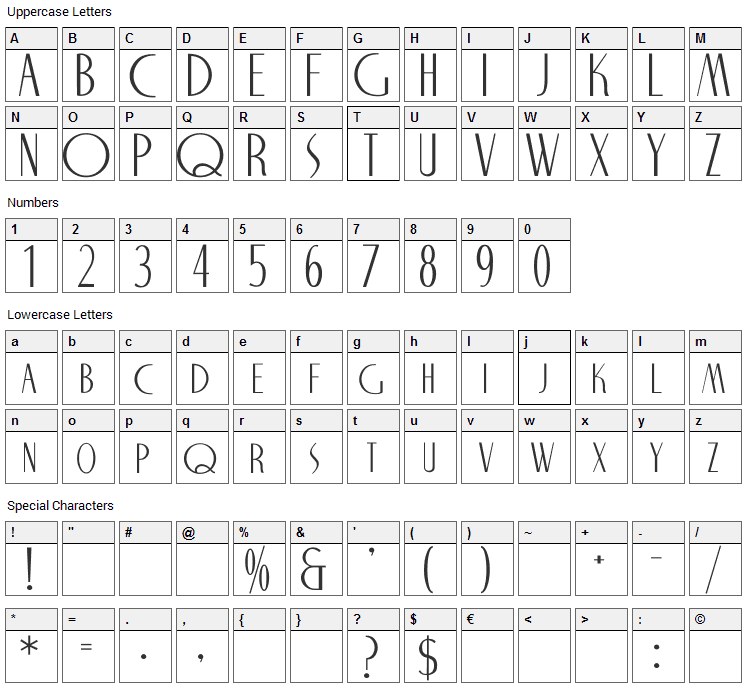 Nite Club Font Character Map