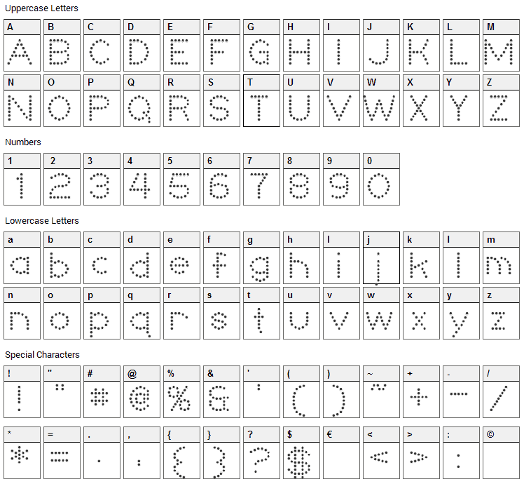 Niteclub Font Character Map