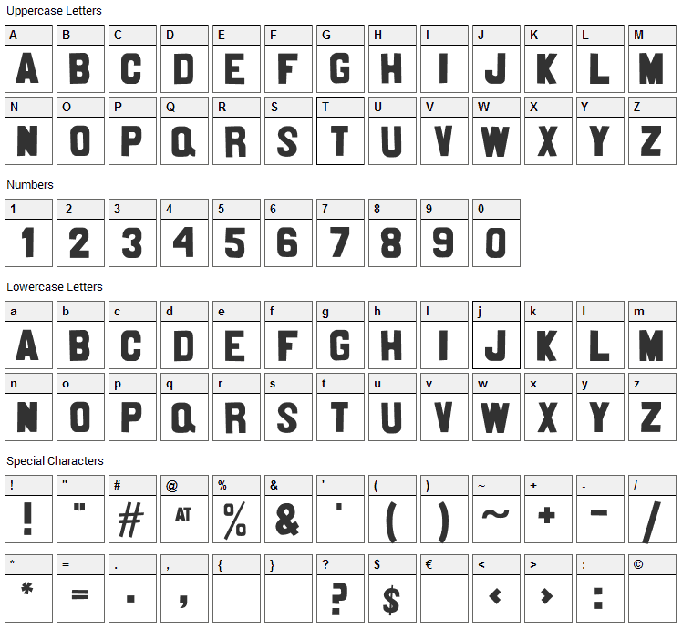 Nittenaattifire Font Character Map