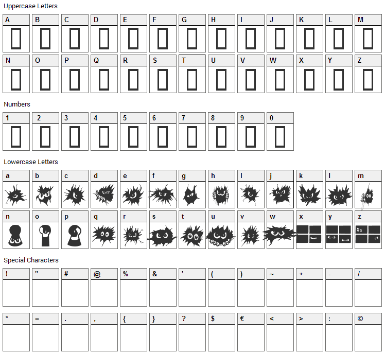 No Fear Font Character Map