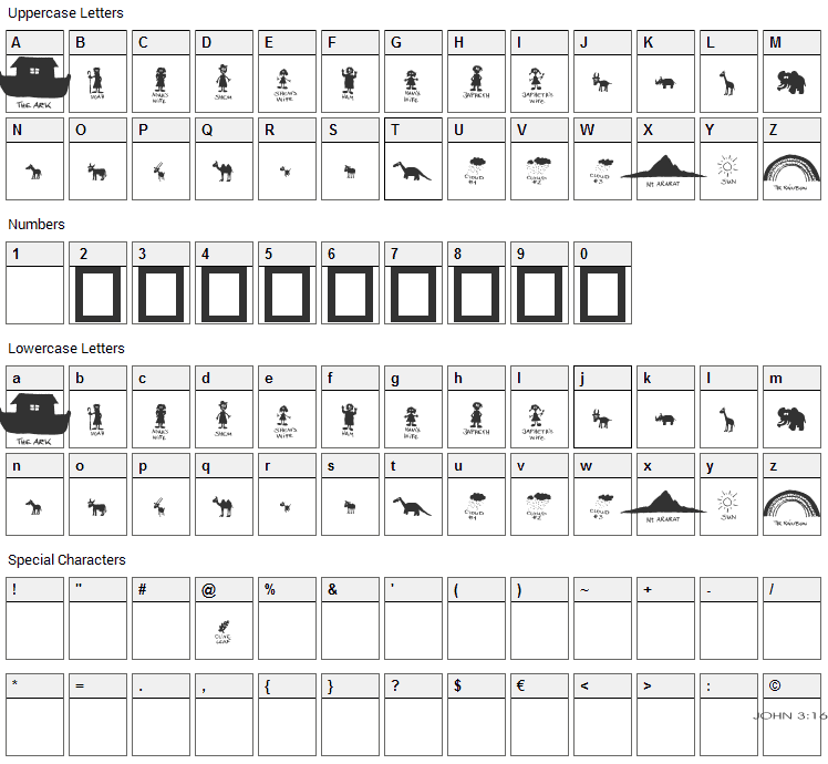 Noahs Ark Font Character Map