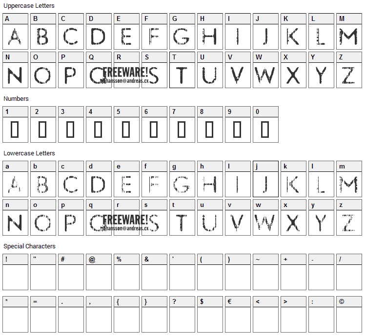 Nobby Font Character Map