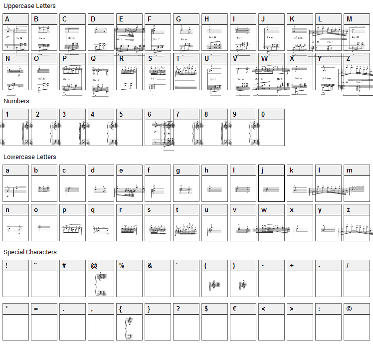 Nocturnal Experience Font Character Map