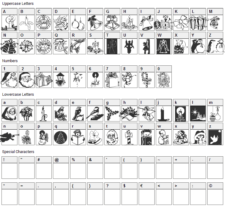 Noel Dingbats Font Character Map