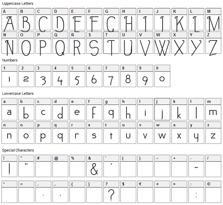 Noir-et-Blanc Font Character Map