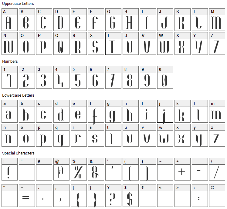 Nolla Font Character Map