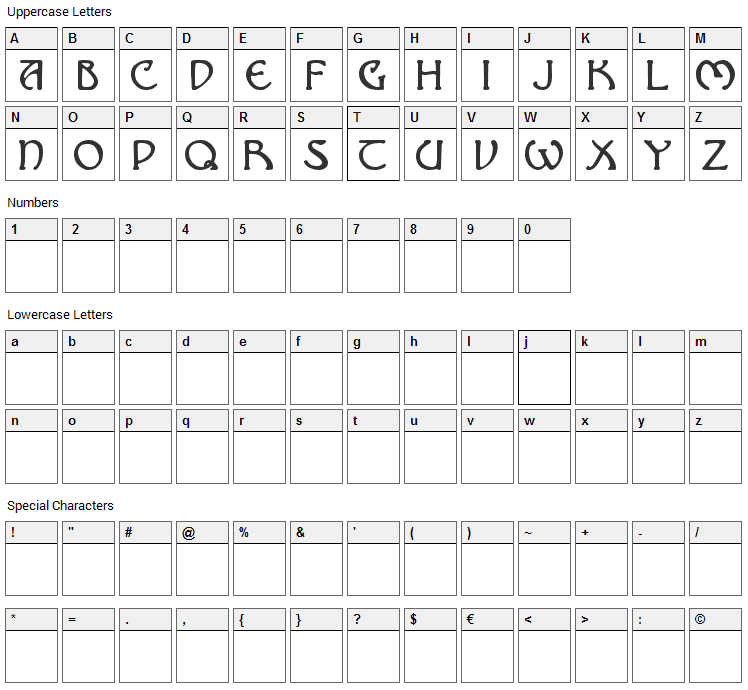 Nomarch Font Character Map