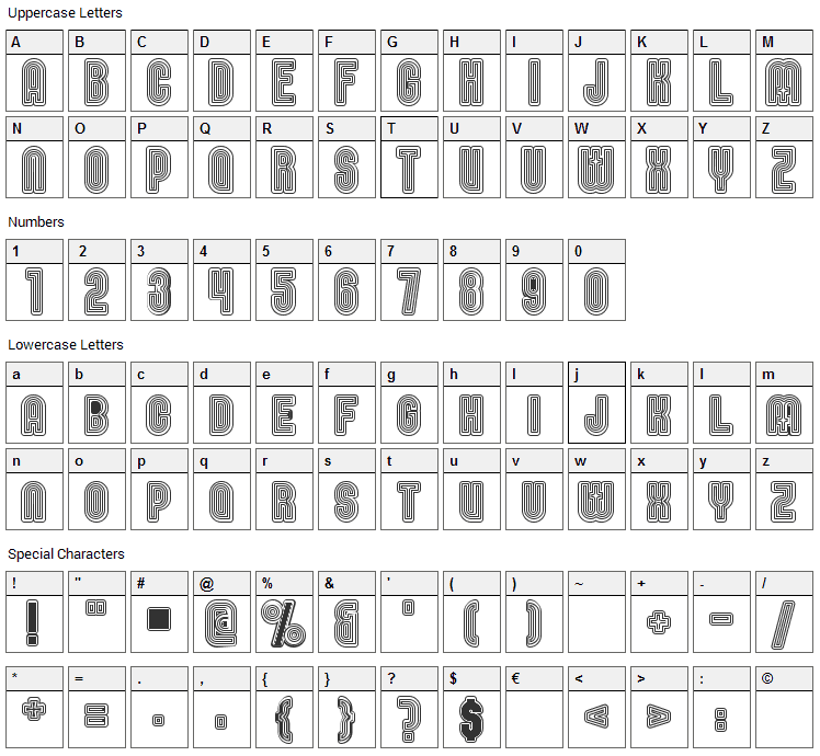 Nomitais Font Character Map