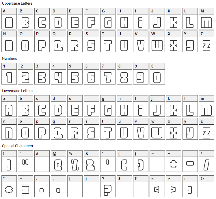 Nonstop Font Character Map