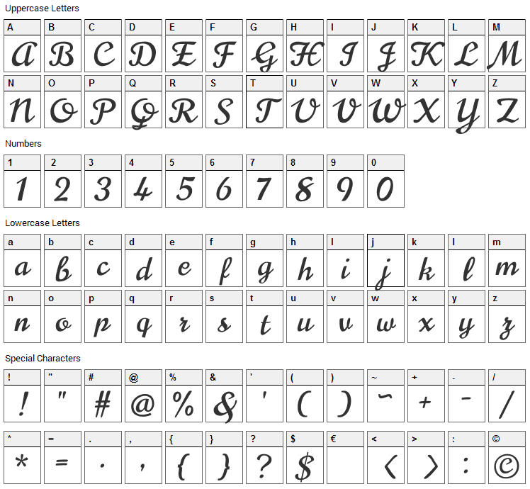 Norican Font Character Map