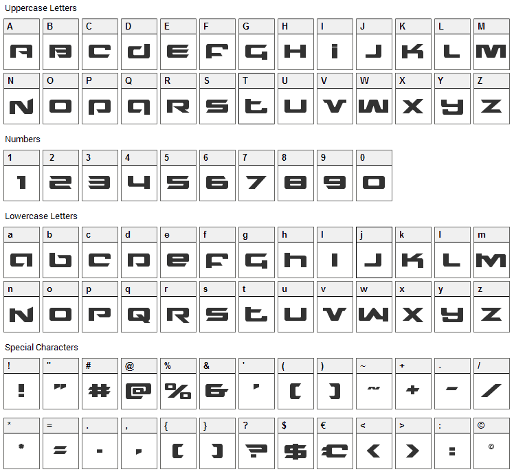 Northstar Font Character Map