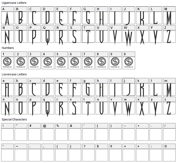 Nosferotica Font Character Map