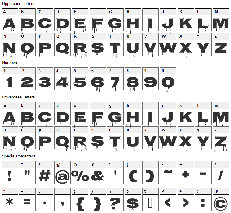 Nosifer Font Character Map