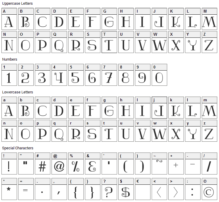 Nostalgic Font Character Map