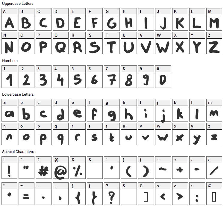 Not Really Font Character Map