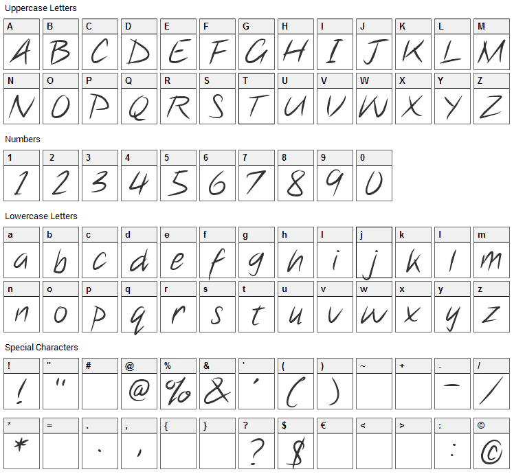 Note this Font Character Map