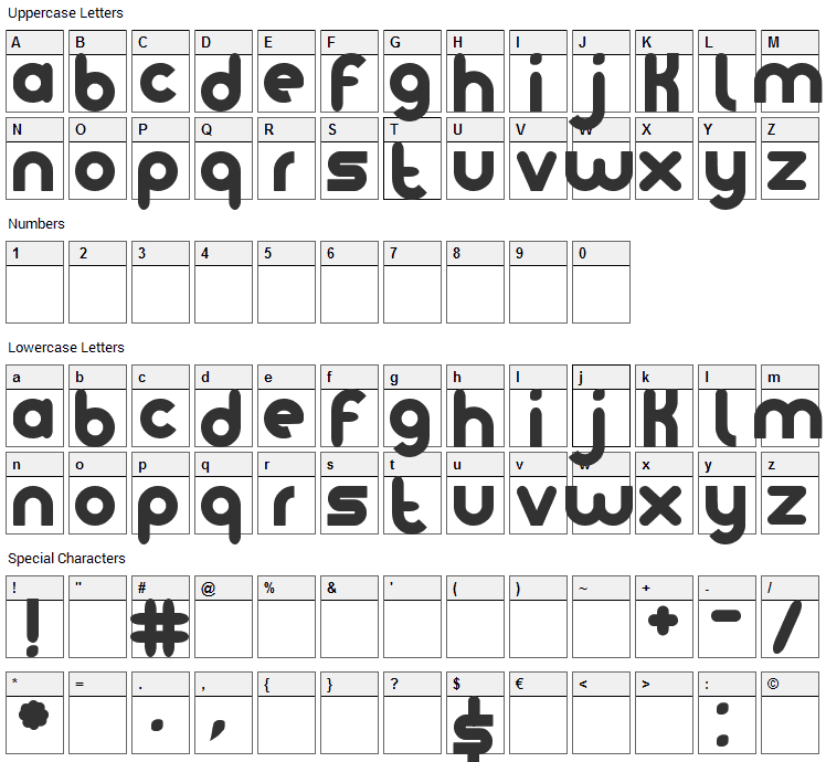Noteame Font Character Map