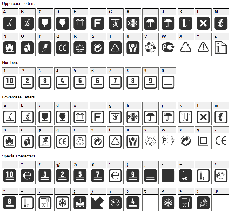 Notice Std Font Character Map