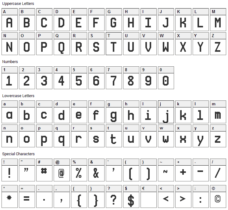 NovaMono Font Character Map