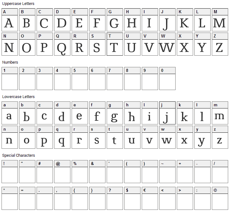 Novello Pro Font Character Map