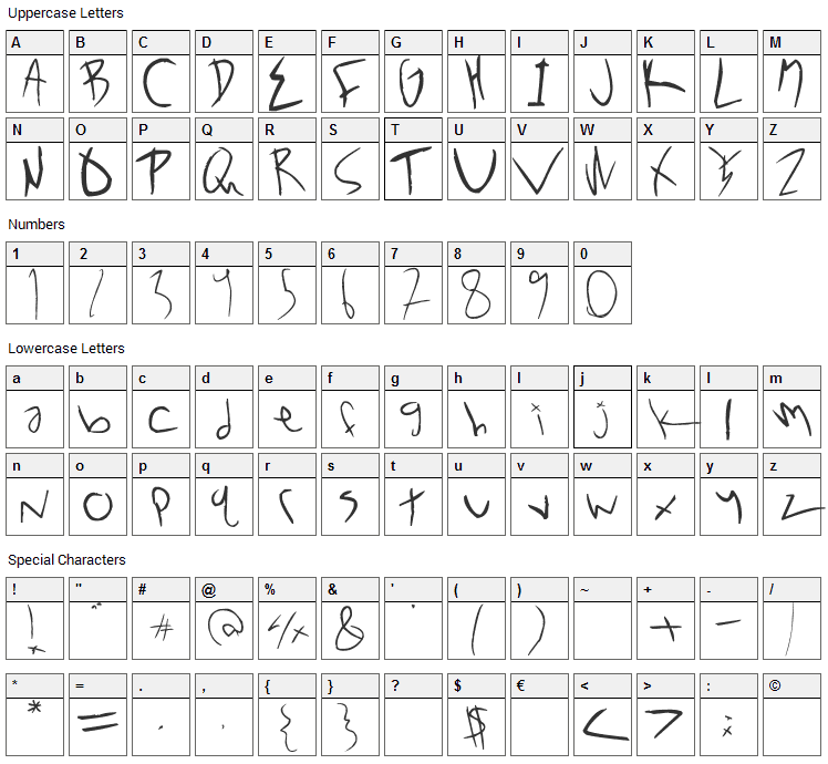 NoXWay Font Character Map