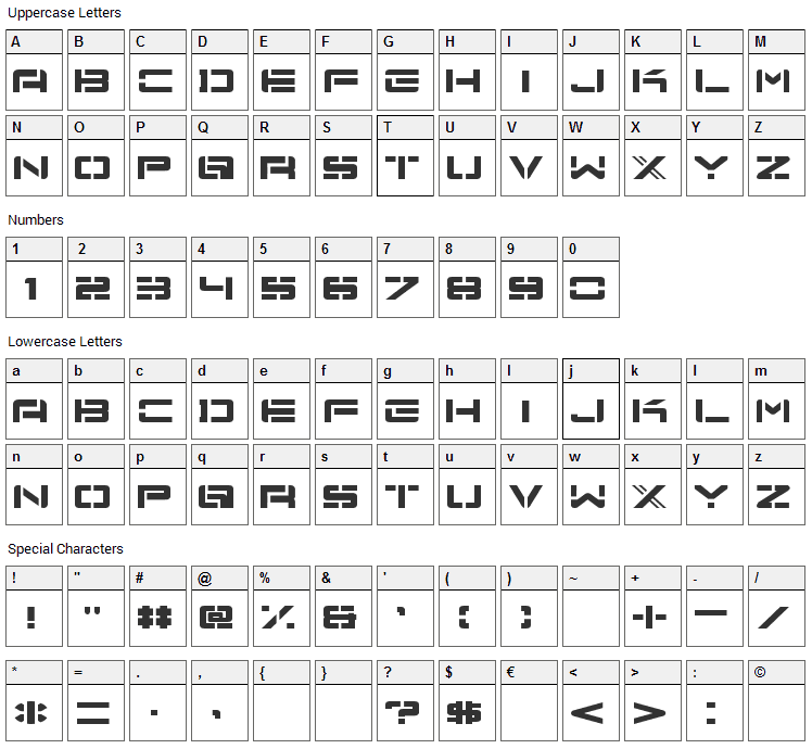 Nu School Munitions Font Character Map