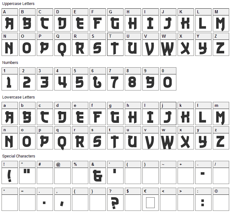 Nuku Nuku Font Character Map