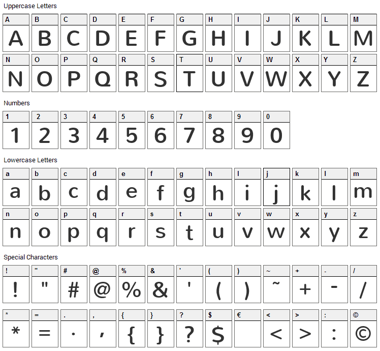 Nunito Font Character Map