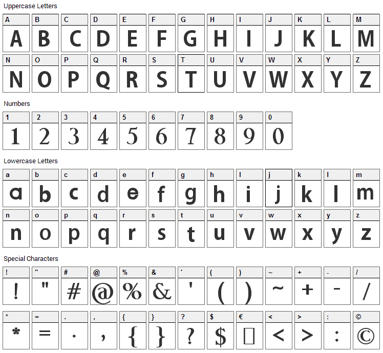 Nutella Bold Font Character Map