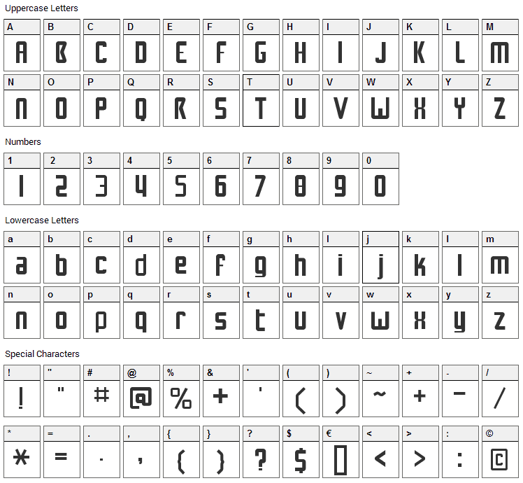 NuWave BV 2.0 Font Character Map