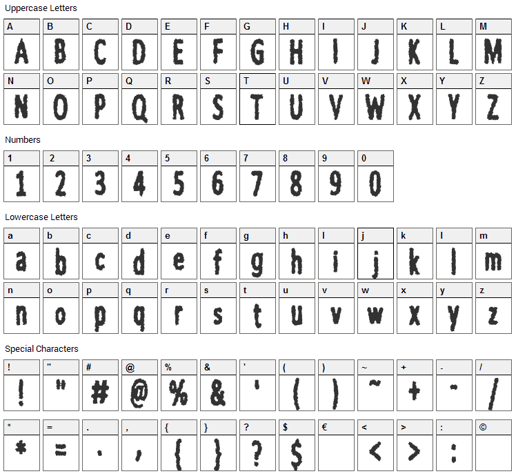 nWorder Font Character Map