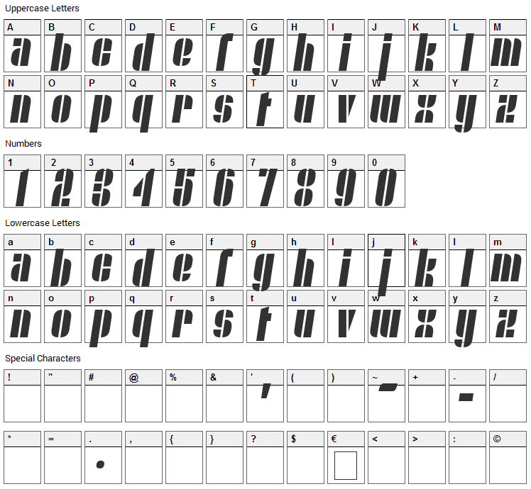 Nyamomobile Font Character Map