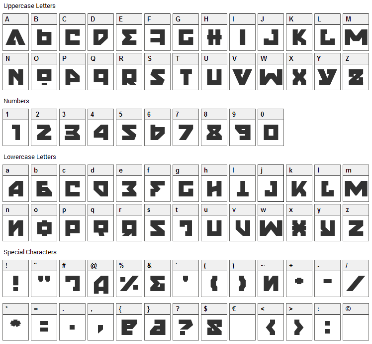 Nyet Font Character Map
