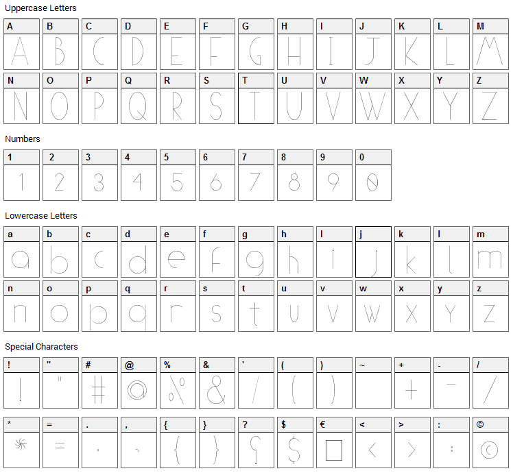 (((O))) Basic Font Character Map