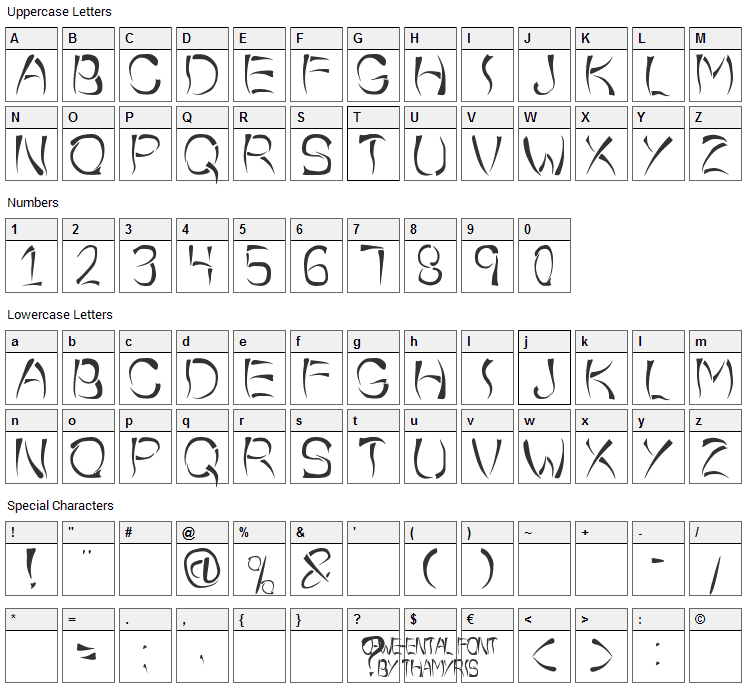 O-Wee-Ental Font Character Map