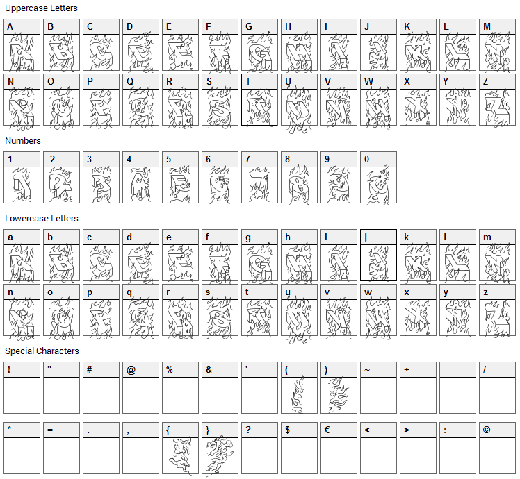 Oakland Hills 1991 Font Character Map