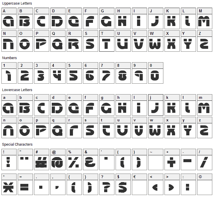 Oasis Font Character Map