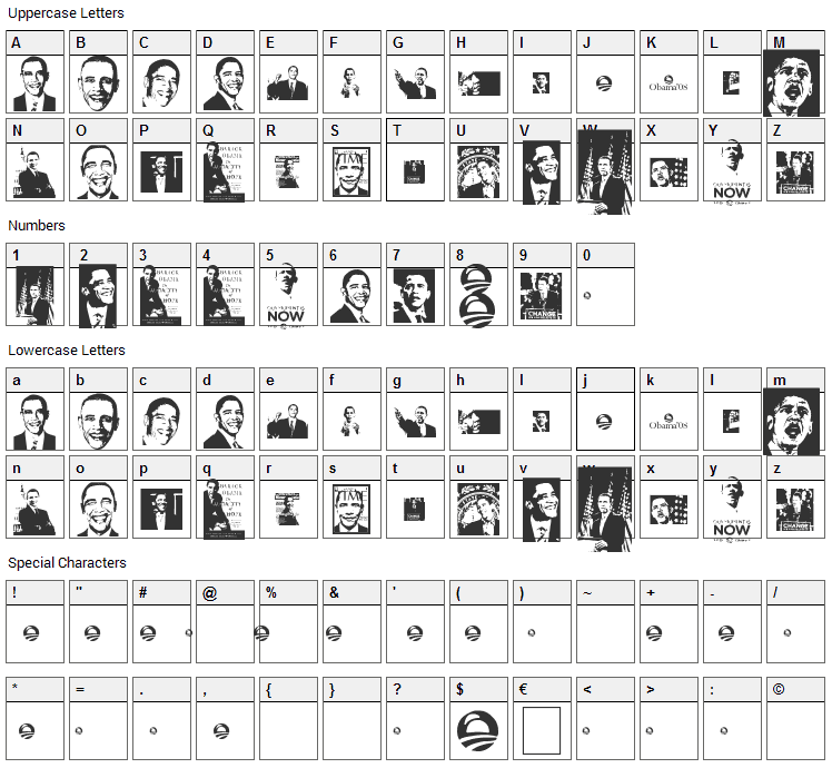 Obama Font Character Map