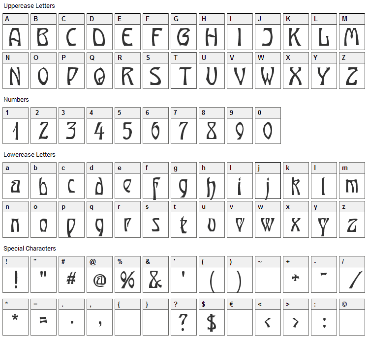 Ober Tuerkheim Font Character Map