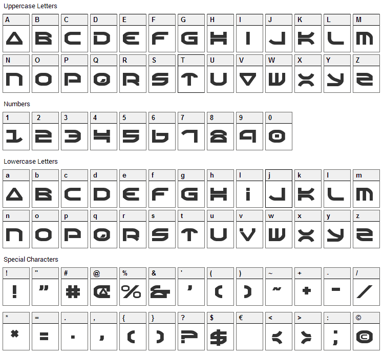 Oberon Font Character Map