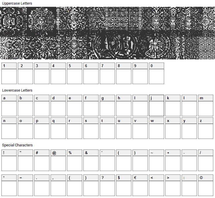 Obey Patterns Font Character Map